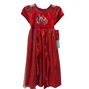 Disney Princess Red Sparkle Mesh Dress Girls Size‎ 4T Short Sleeve Shimmer